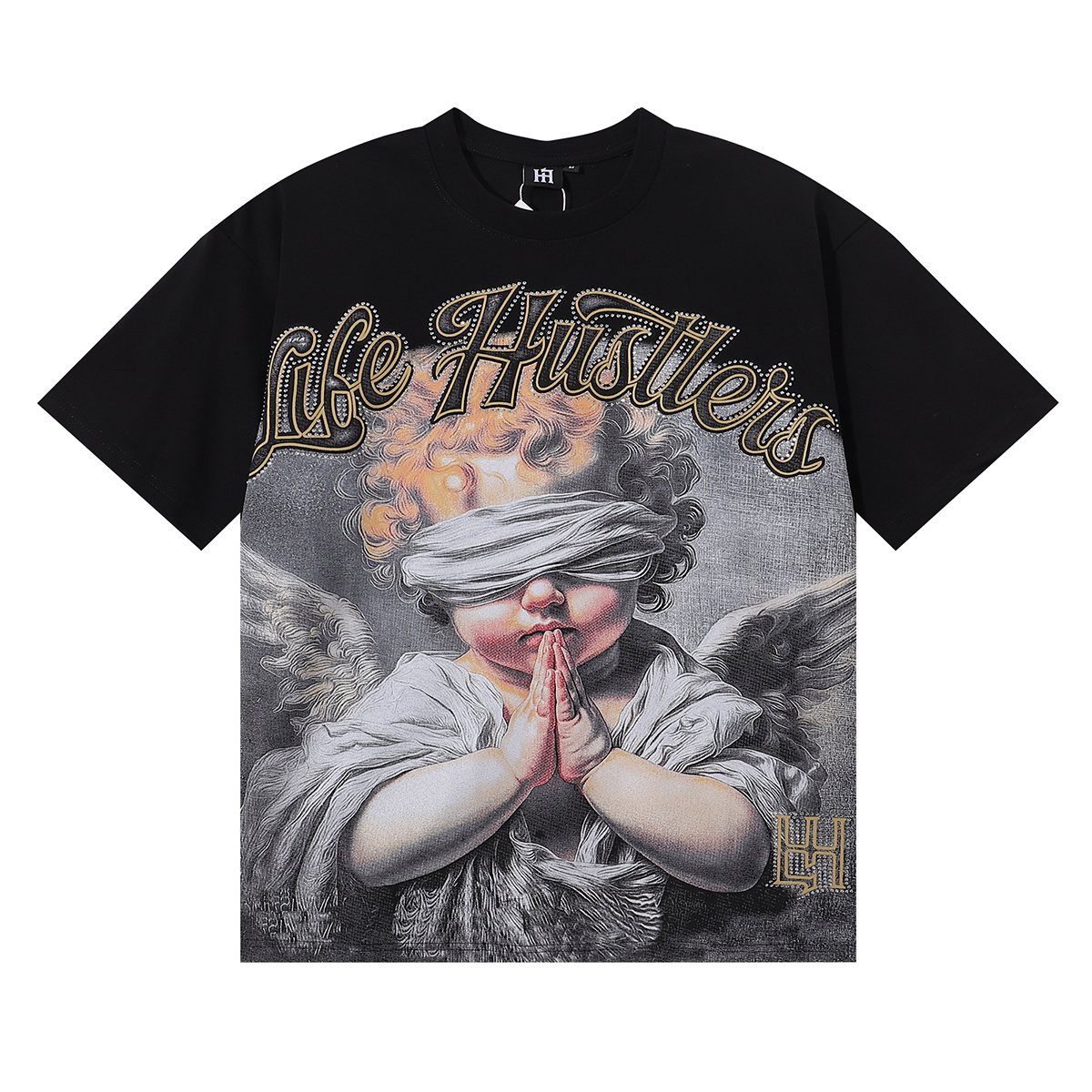 Life Hustlere Praying Angel Rhinestone Graphic T-Shirt — hero