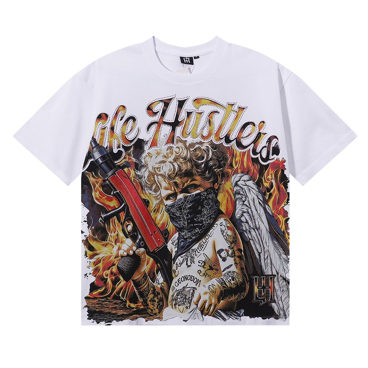 Life Hustlere Masked Angel Graphic Short-Sleeve T-Shirt — front