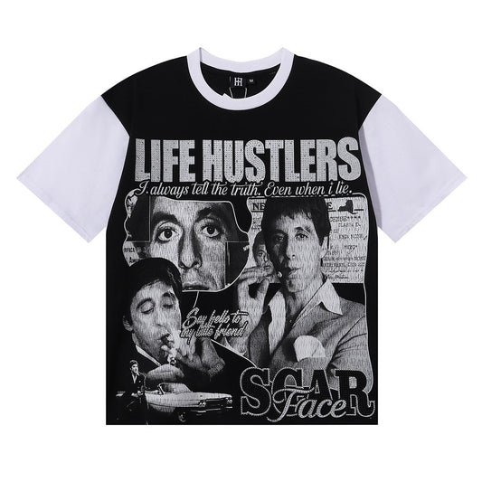 Life Hustlere Scarface Portrait Graphic Color-Block T-Shirt — hero