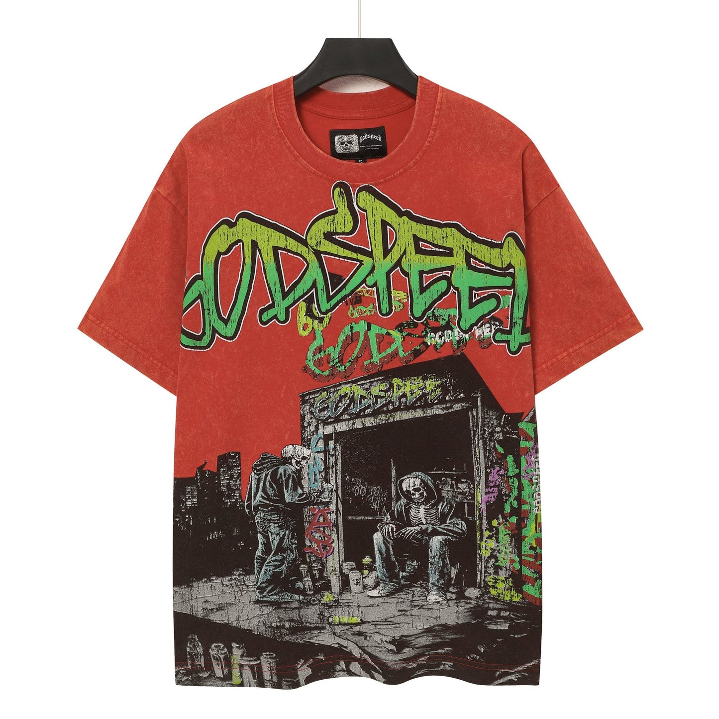 Godspeed Washed Red Skeleton Graphic T-Shirt — hero
