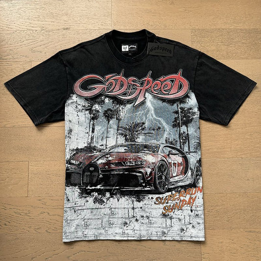Godspeed Out of Many, One Washed Black Graphic T-Shirt — hero