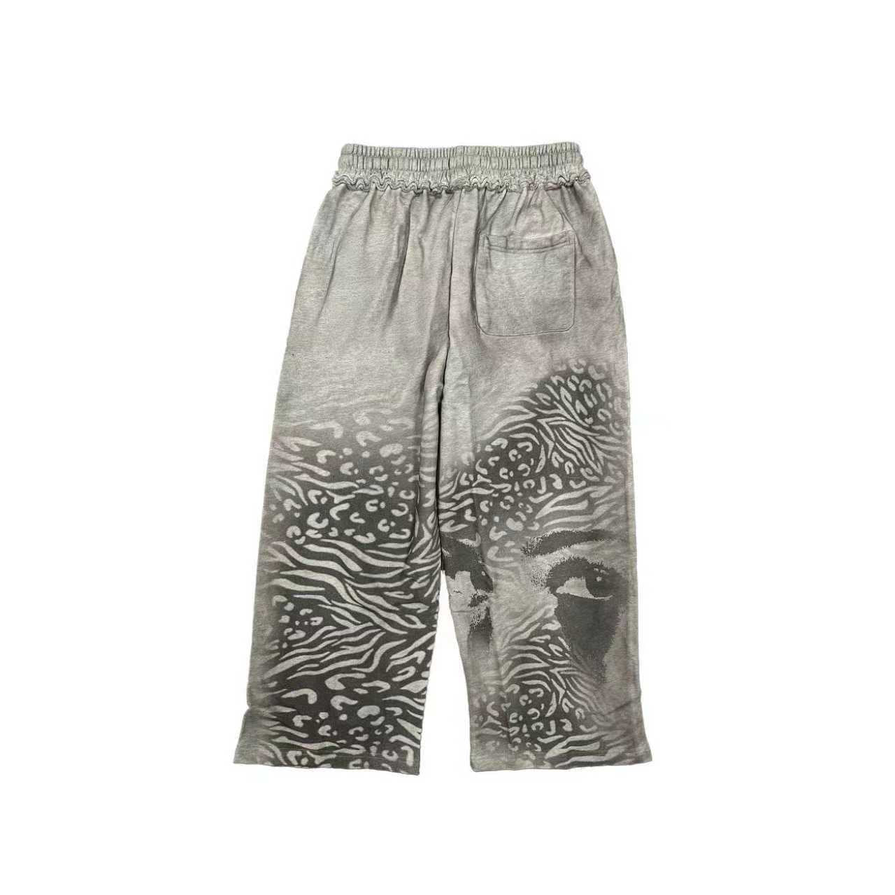 MIXED EMOTION Abstract Face Print Wide-Leg Pants — back