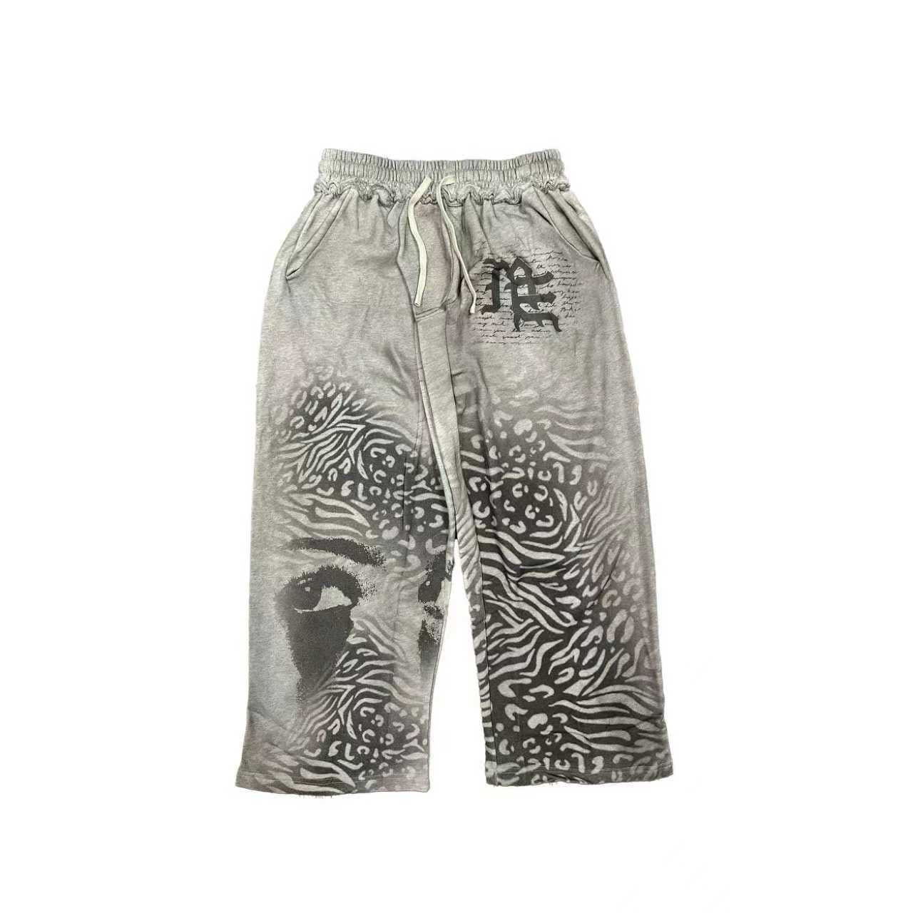 MIXED EMOTION Abstract Face Print Wide-Leg Pants — front