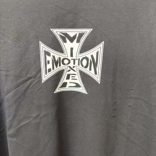MIXED EMOTION Cross Graphic Distressed T-Shirt — hero