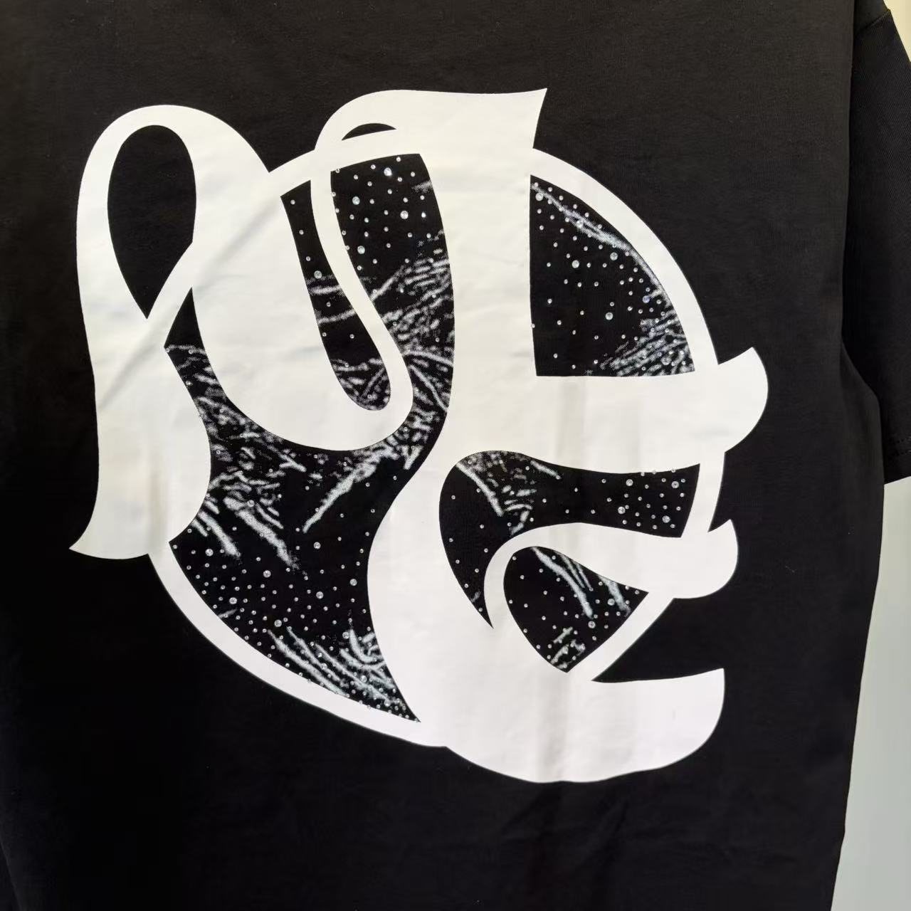 Black Abstract White Wordmark Graphic T-Shirt — detail