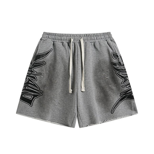 MIXED EMOTION Distressed Side-Graphic Sweat Shorts — hero