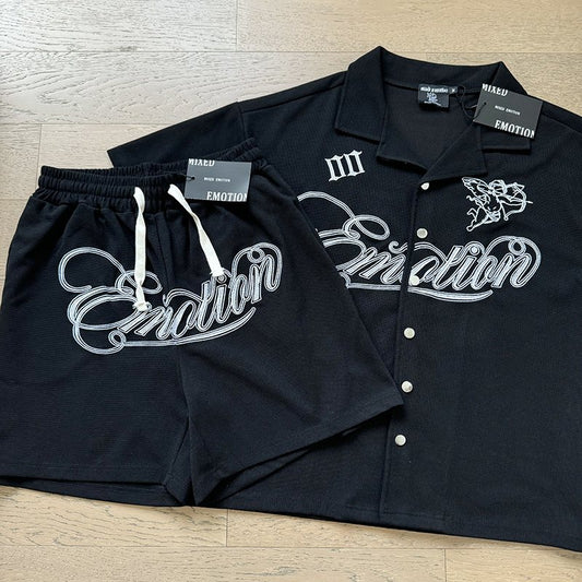 MIXED EMOTION Waffle-Knit Embroidered Shirt & Shorts Set — hero
