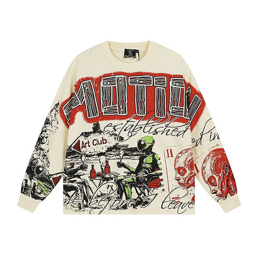 MIXED EMOTION Distressed Graphic Long-Sleeve T-Shirt — hero