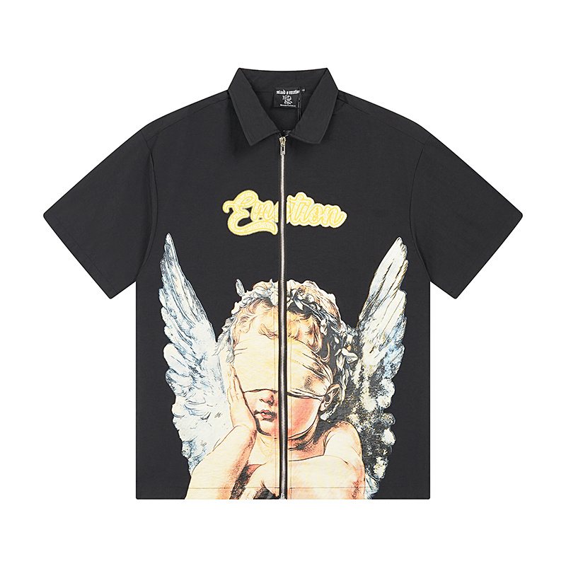 MIXED EMOTION Angel Graphic Zip-Front Short-Sleeve Shirt — hero