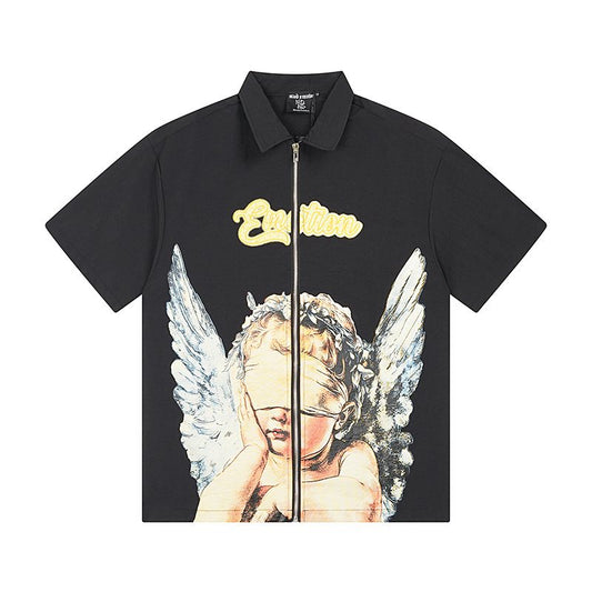 MIXED EMOTION Angel Graphic Zip-Front Short-Sleeve Shirt — hero