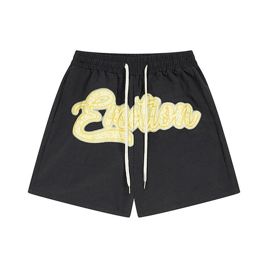 MIXED EMOTION Black Front Graphic Appliqué Shorts — hero