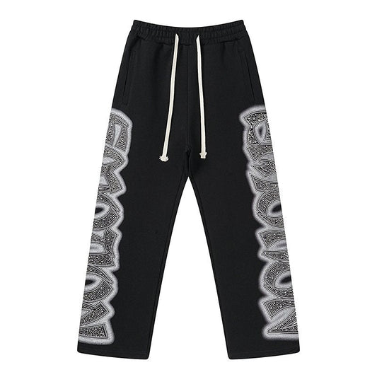 MIXED EMOTION Black Ornamental Graphic Sweatpants — hero