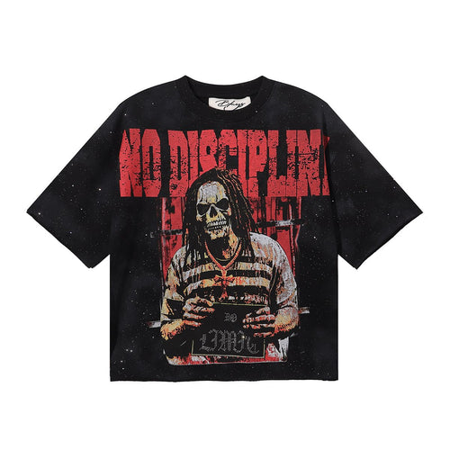 BKYS Revival No Discipline Rhinestone Skull Graphic Cropped T-Shirt — front