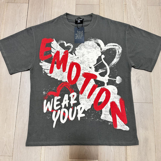 MIXED EMOTION Charcoal Gray Front & Back Graphic T-Shirt — hero