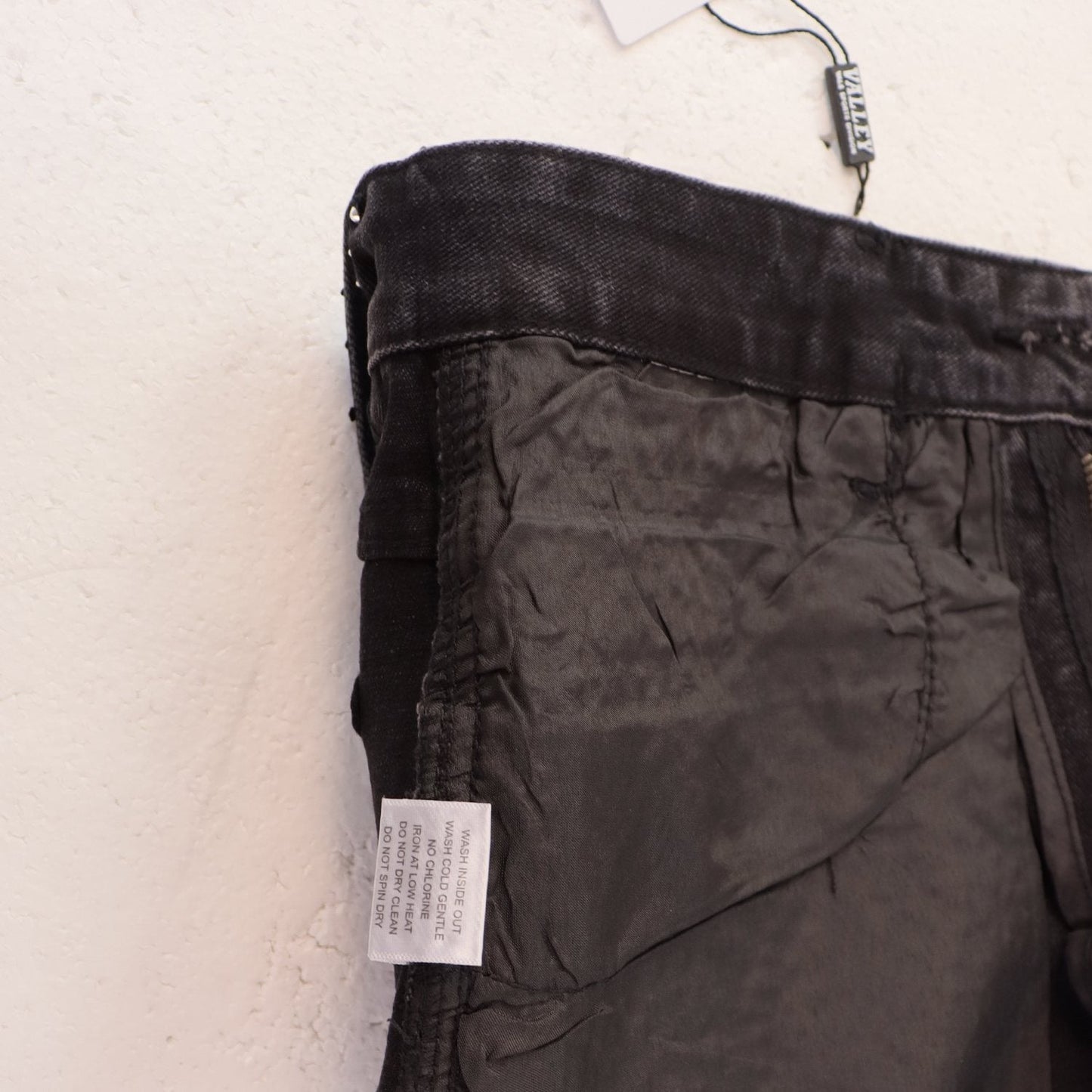 VALE Pearl-Studded Washed Denim Shorts — detail