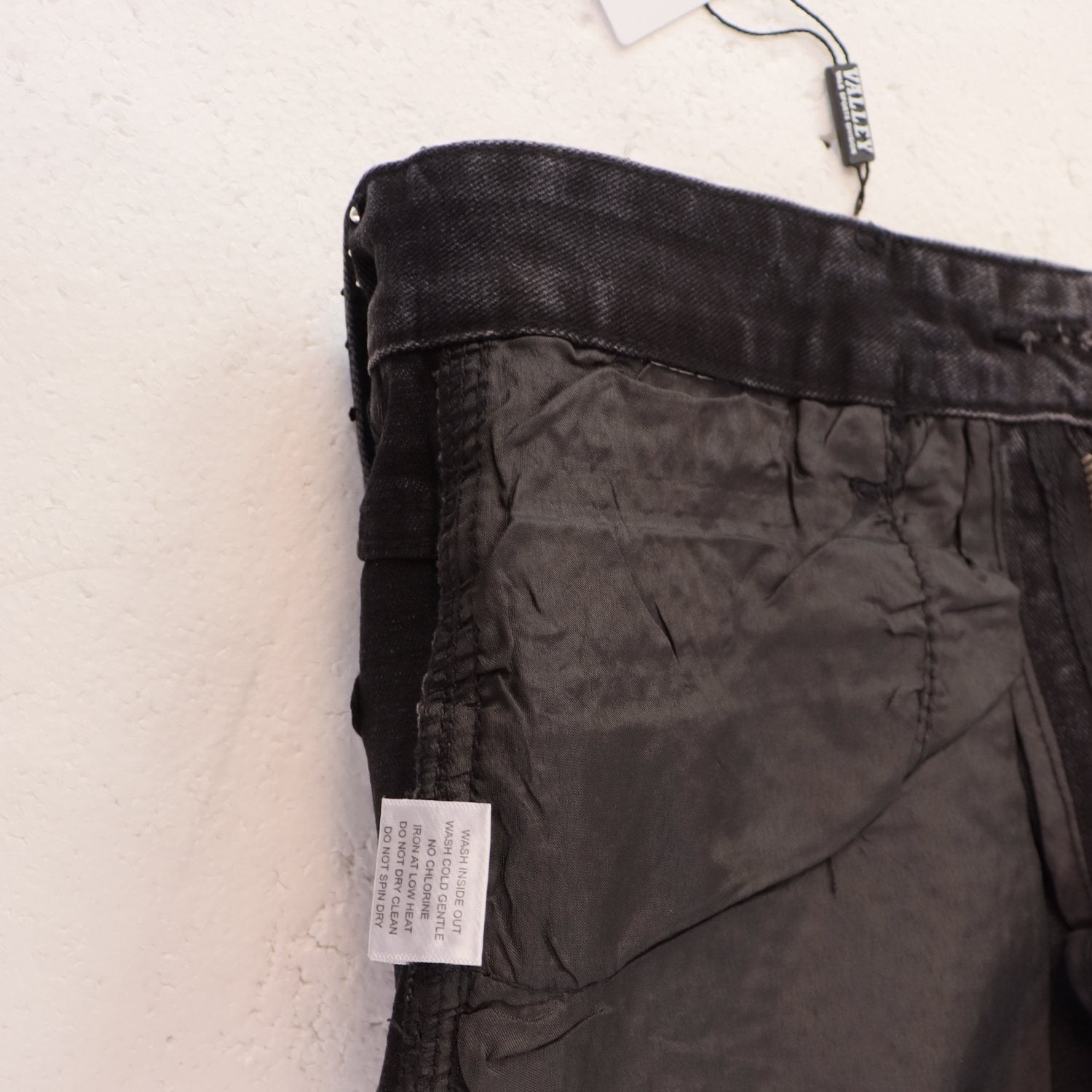 VALE Pearl-Studded Washed Denim Shorts — detail