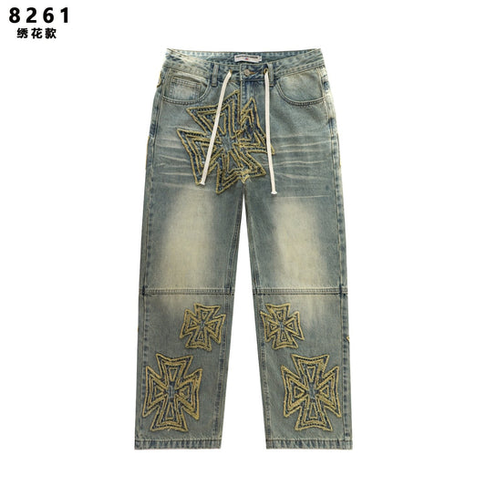 Vale Forever Embroidered Letter Washed Jeans — hero