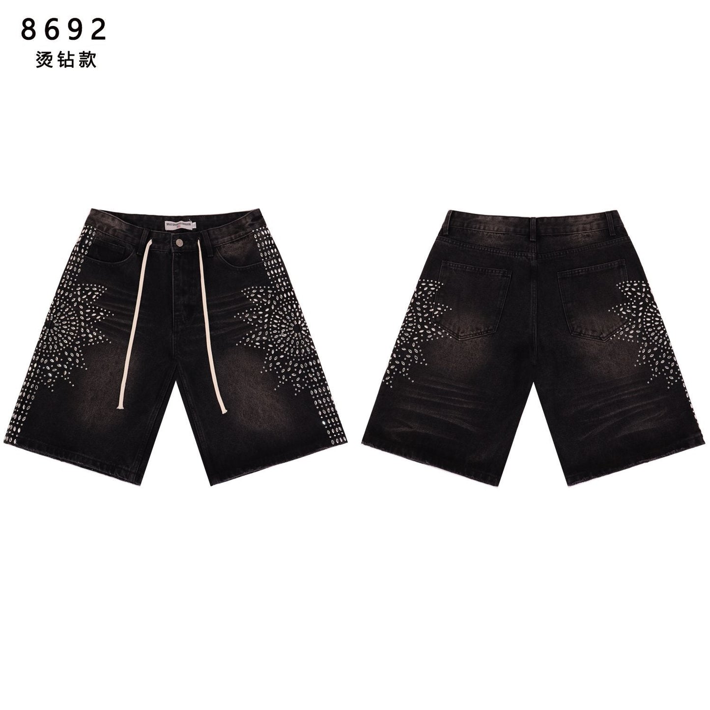 VALE SPORTS DIVISION Rhinestone Starburst Denim Shorts — front
