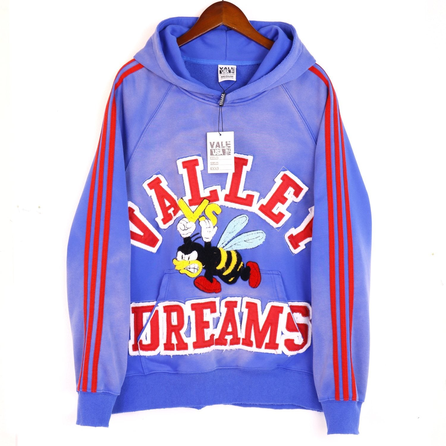 VALE USA Bee Embroidered Striped Hoodie & Sweatpants Set — front