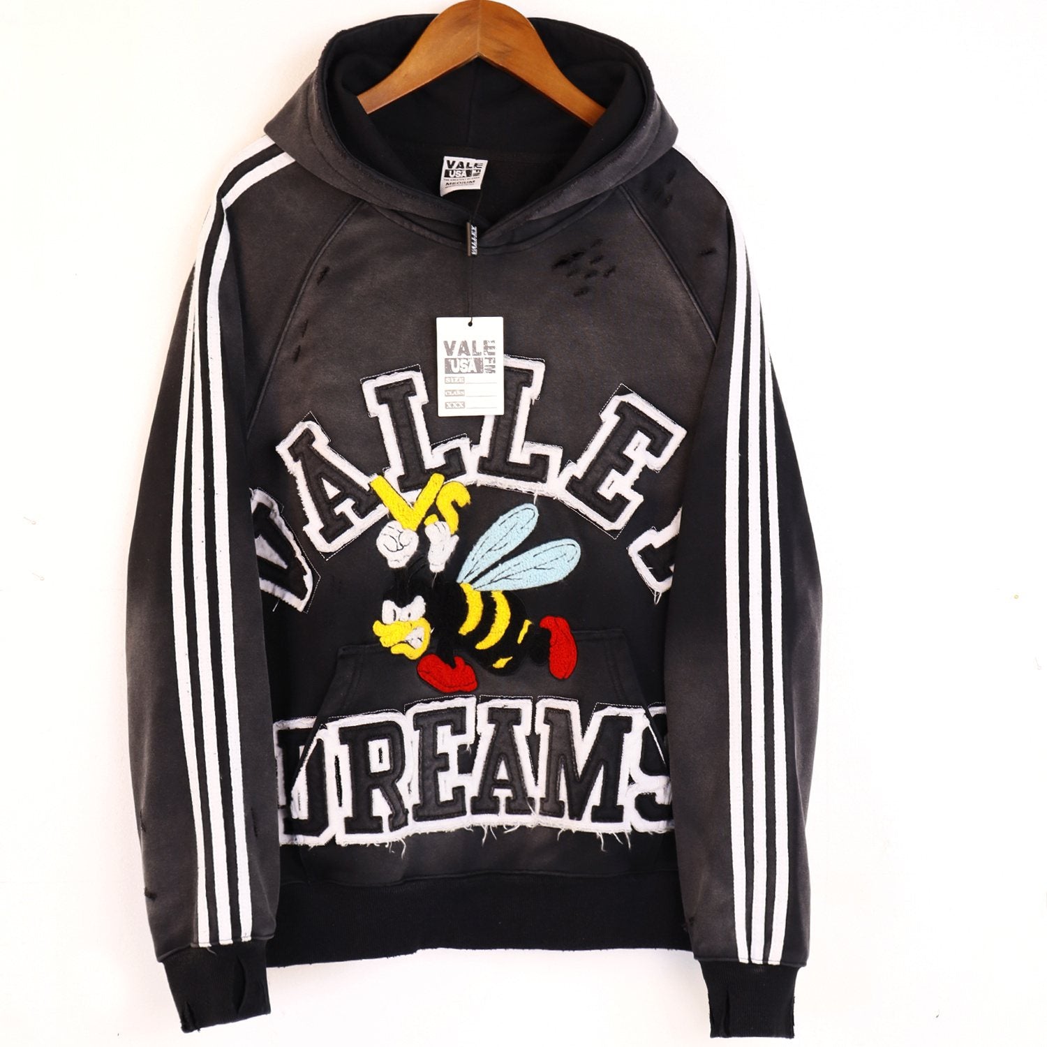 VALE USA Bee Embroidered Striped Hoodie & Sweatpants Set — front
