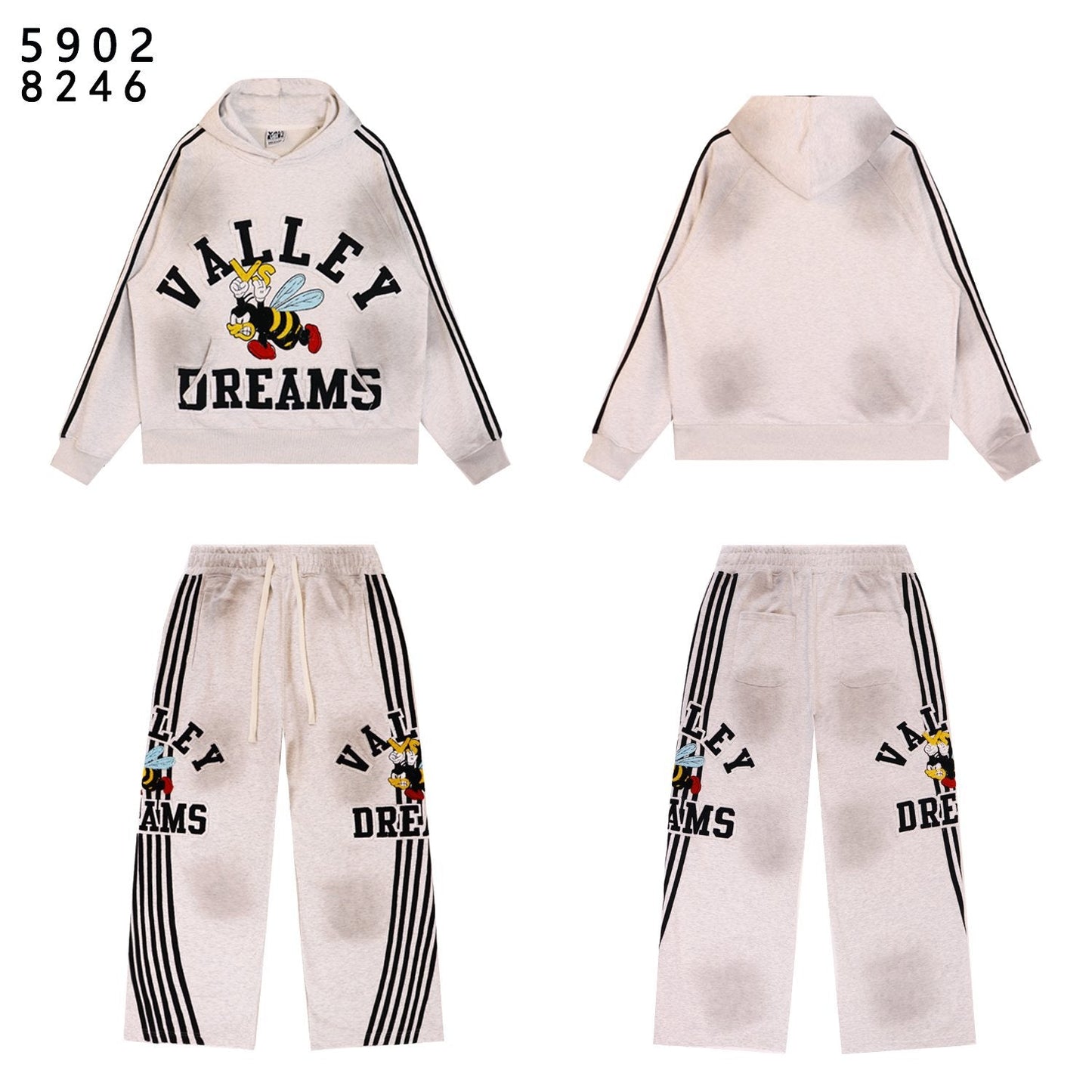 VALE USA Bee Embroidered Striped Hoodie & Sweatpants Set — front