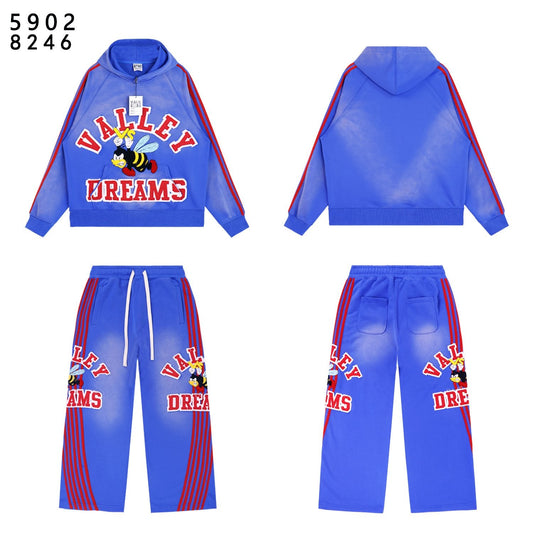 VALE USA Bee Embroidered Striped Hoodie & Sweatpants Set — hero