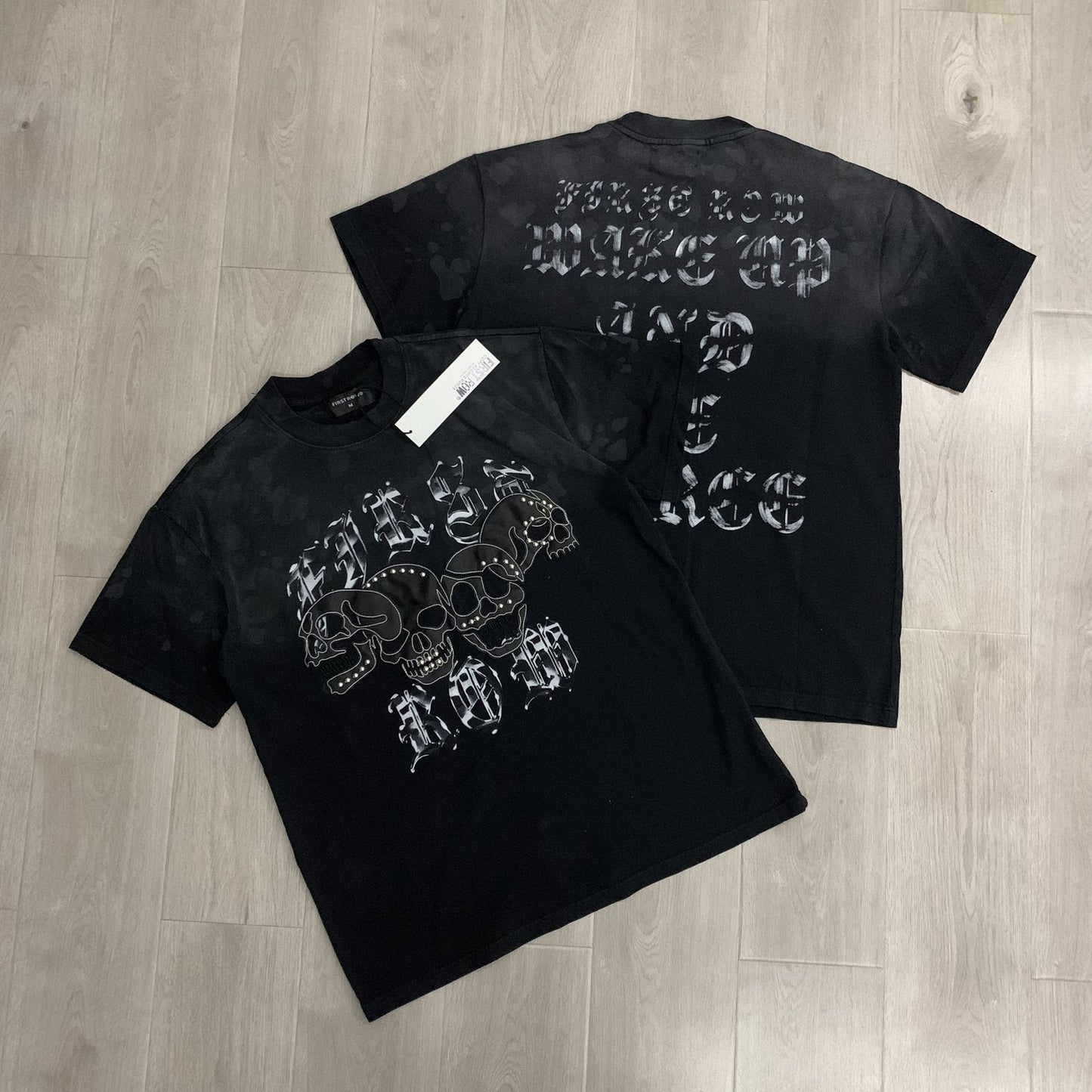 FIRST ROW Wake Up and Be Fierce Skull Appliqué T-Shirt — context