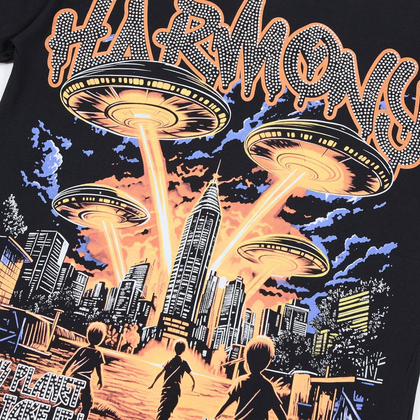 HARMONY UFO City Rhinestone Graphic T-Shirt — detail