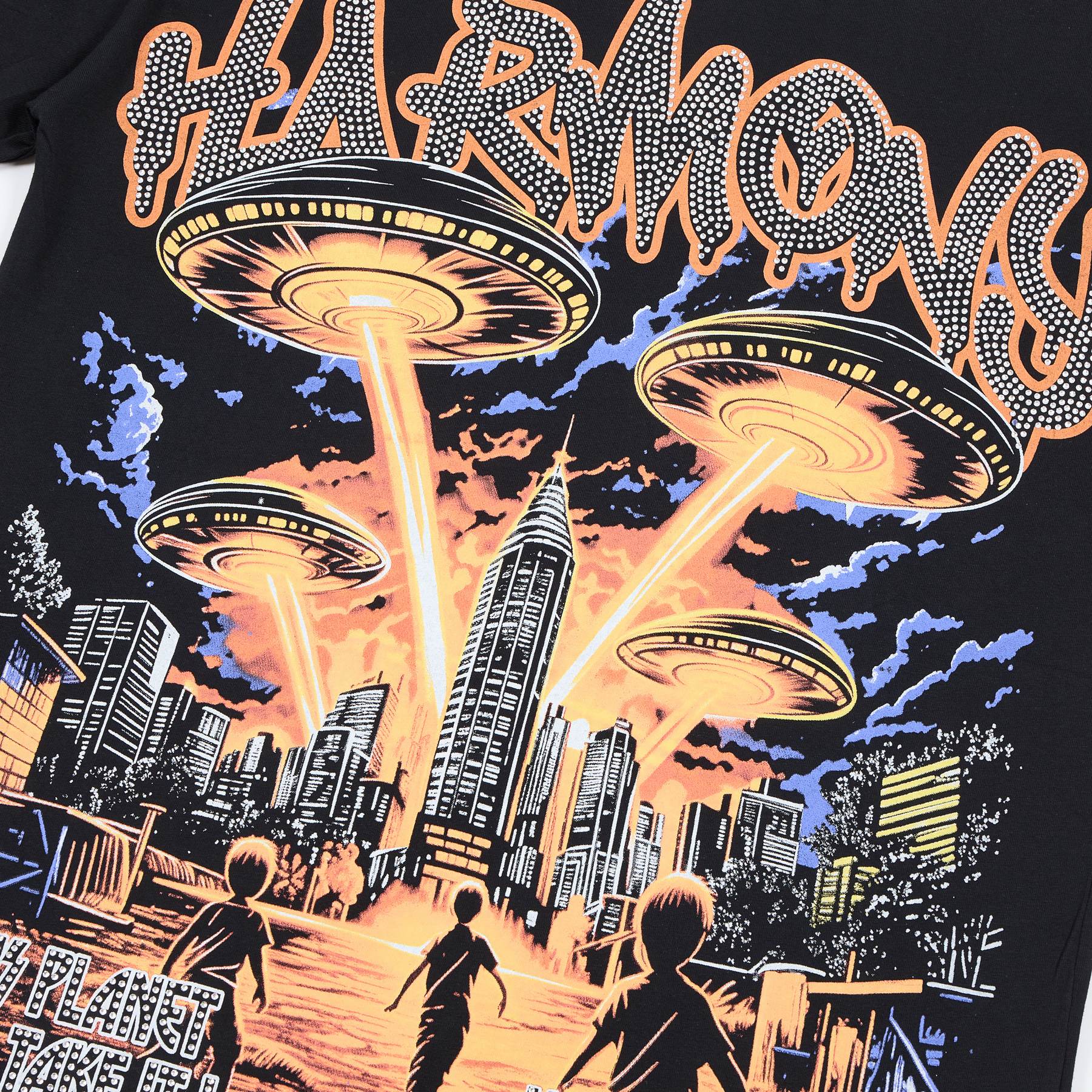 HARMONY UFO City Rhinestone Graphic T-Shirt — detail