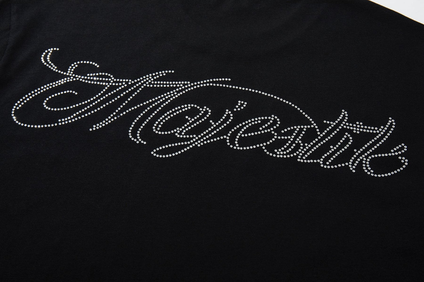 MAJESTIK Distressed Rhinestone Graphic T-Shirt — detail