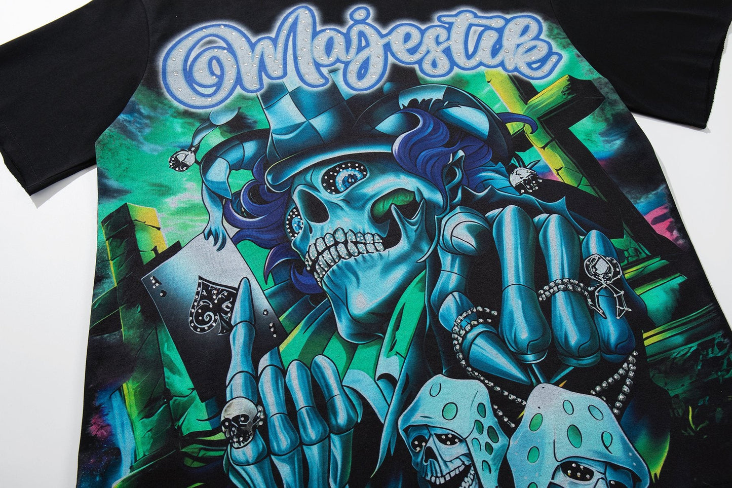 MAJESTIK Blue-Green Front & Script Back Graphic T-Shirt — detail