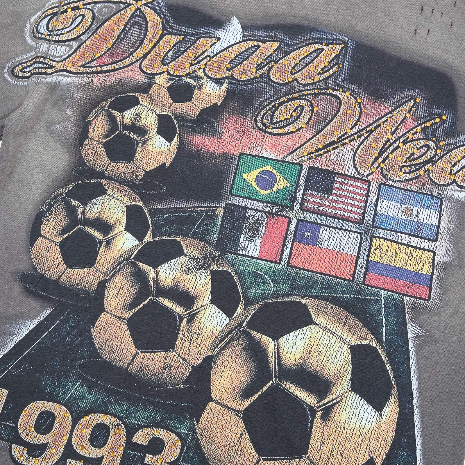 DUAA WC 93 Soccer Flag Distressed Graphic T-Shirt — detail