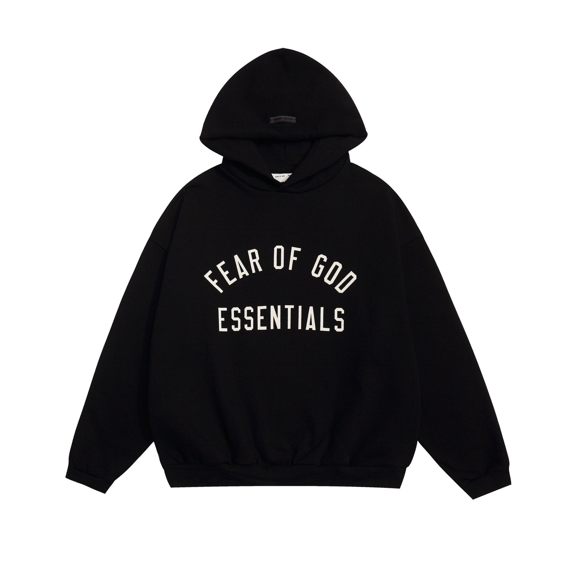 Fear of God Essentials Arched Graphic Hoodie in Black — hero