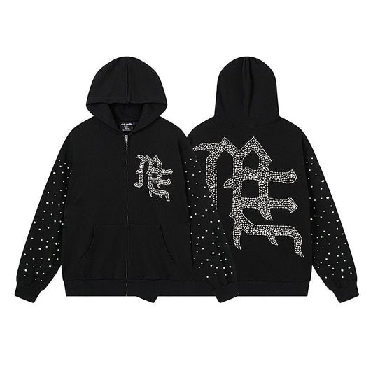 MIXED EMOTION Rhinestone Graphic Zip Hoodie — hero