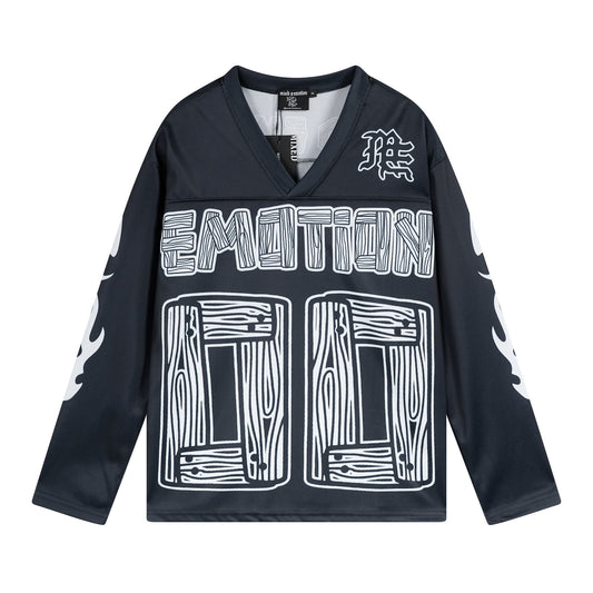 MIXED EMOTION V-Neck Jersey-Style Long-Sleeve T-Shirt — hero