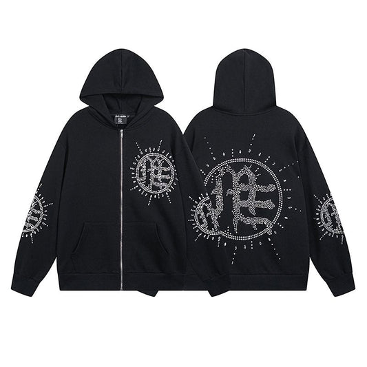 MIXED EMOTION Rhinestone Graphic Zip-Up Hoodie — hero