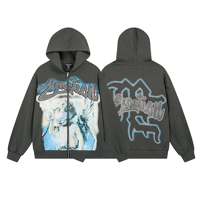 MIXED EMOTION Diamond Graphic Zip-Up Hoodie — hero