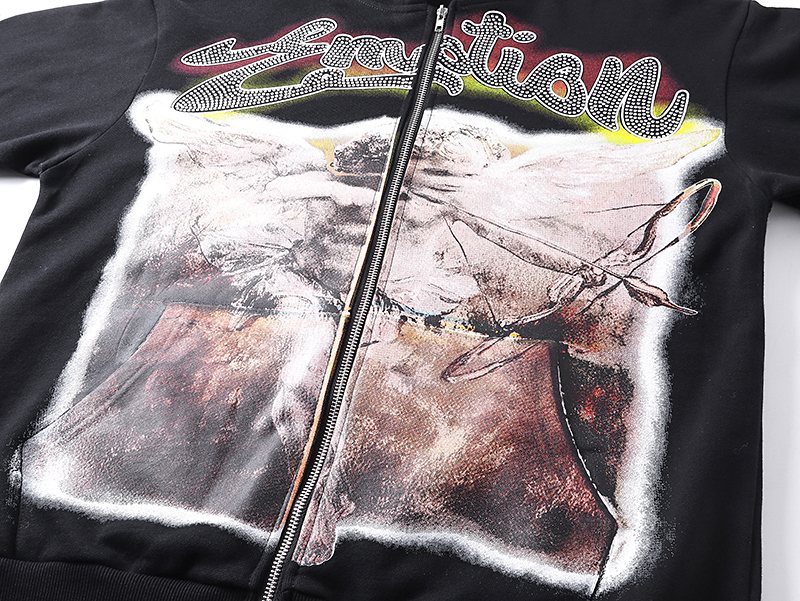Mixed Emotion Black Zip-Up Graphic Hoodie — detail