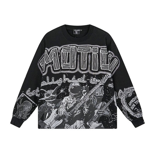 MIXED EMOTION Black All-Over Graphic Long-Sleeve T-Shirt — hero