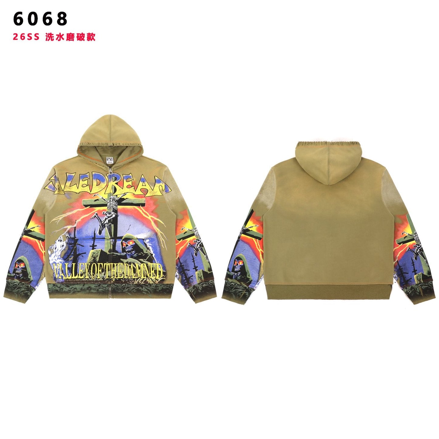 VALE USA Valley of the Damned Skeleton Graphic Zip Hoodie — front