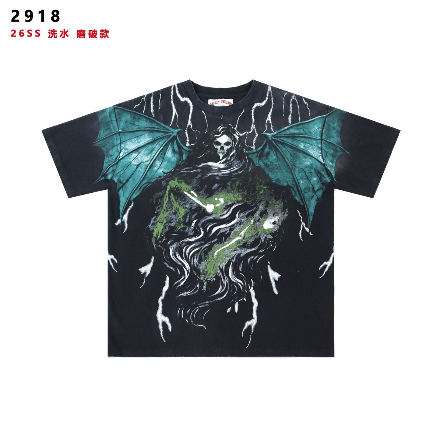 Valley Dreams Gothic Bat Skull Graphic T-Shirt — front