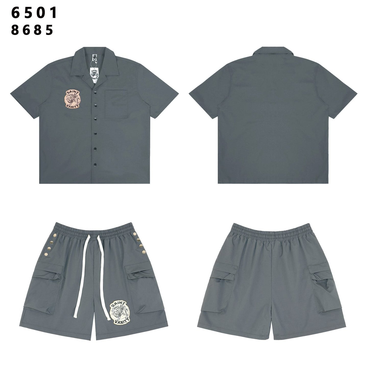 SAINT Tiger Patch Camp-Collar Shirt & Shorts Set — front