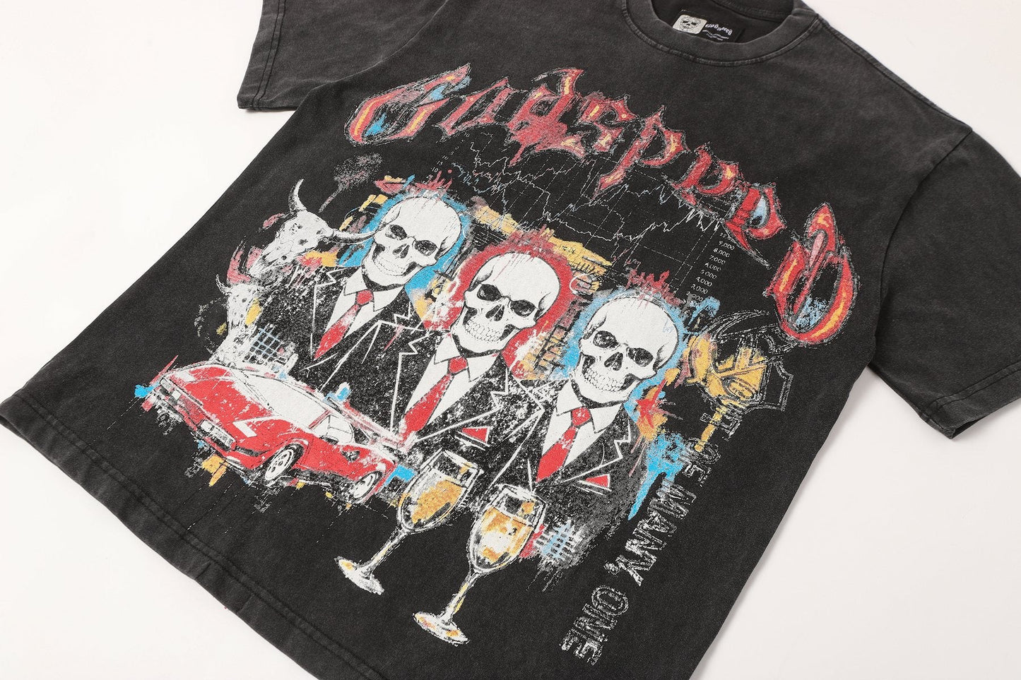 Godspeed Washed Black Skull Car Graphic T-Shirt — detail