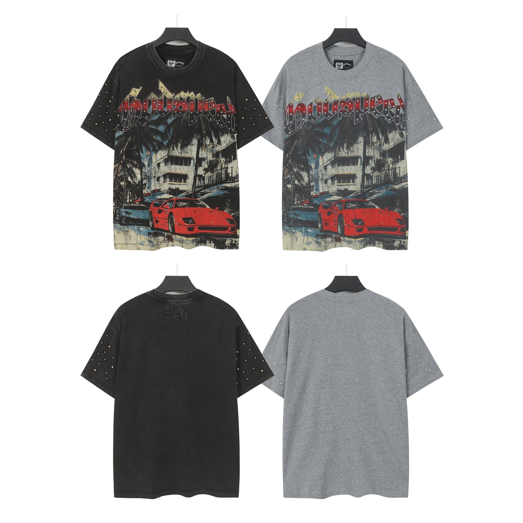 Godspeed Car & Building Graphic Studded-Sleeve T-Shirt — comparison