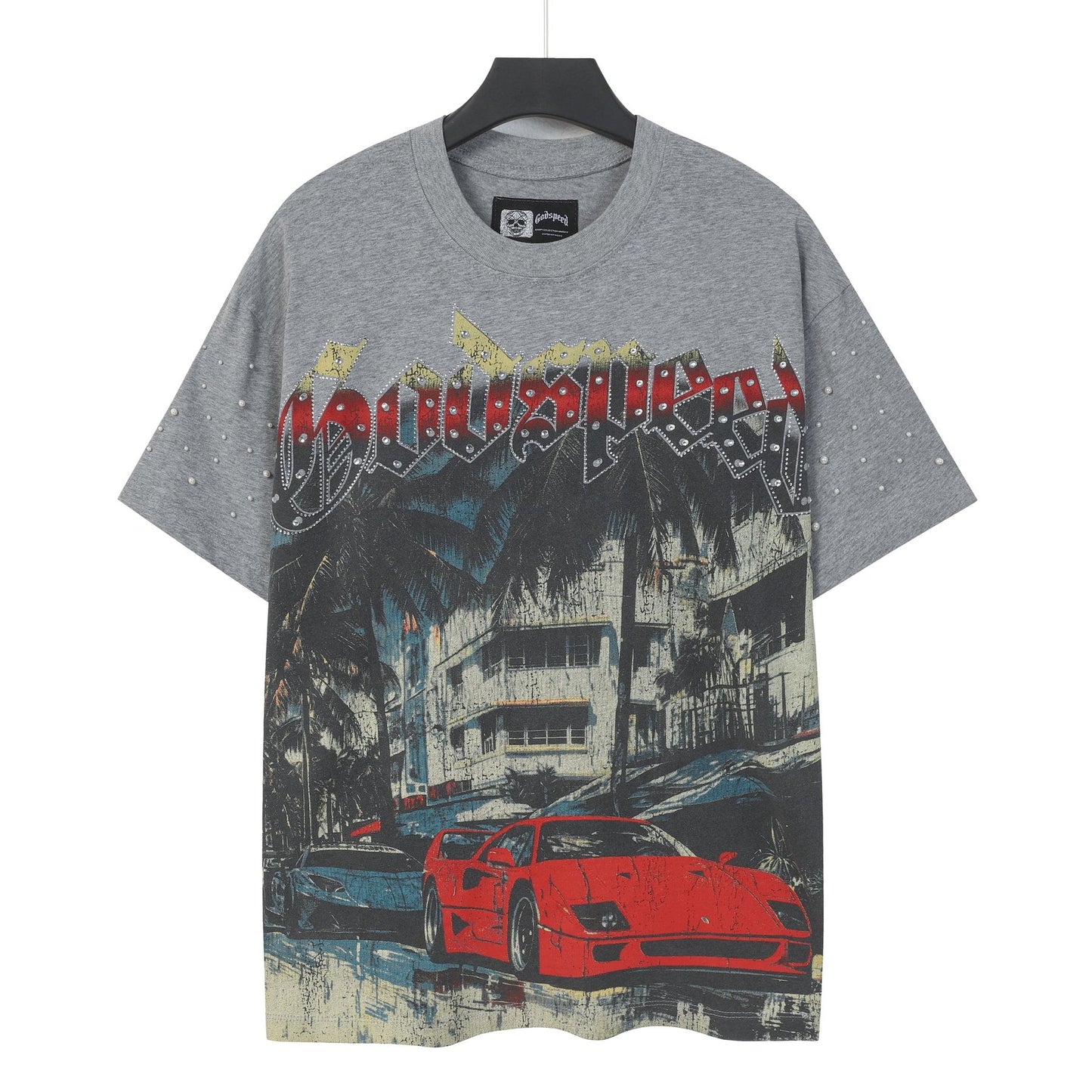 Godspeed Car & Building Graphic Studded-Sleeve T-Shirt — front