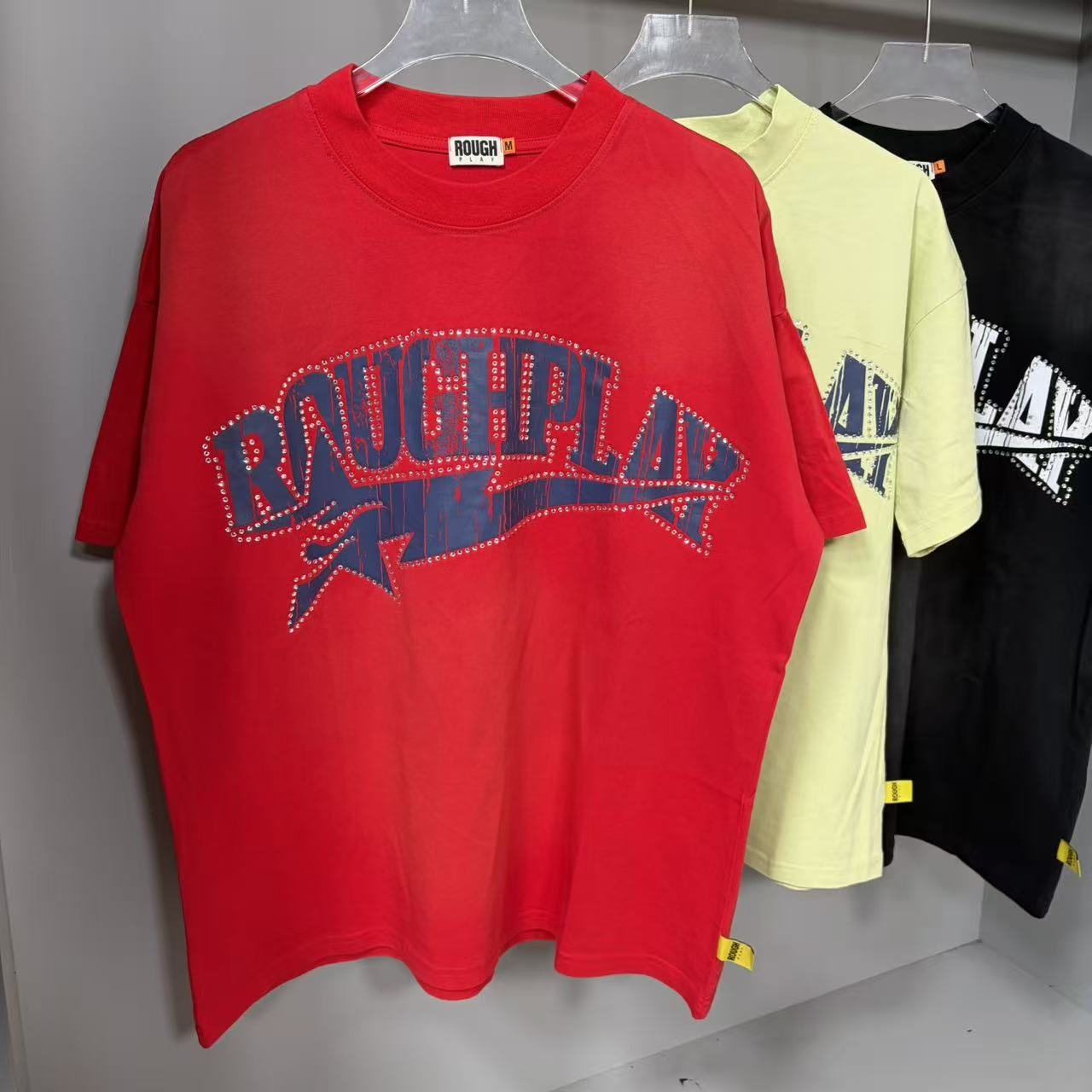 Rough Play Rhinestone Letter Graphic T-Shirt — front