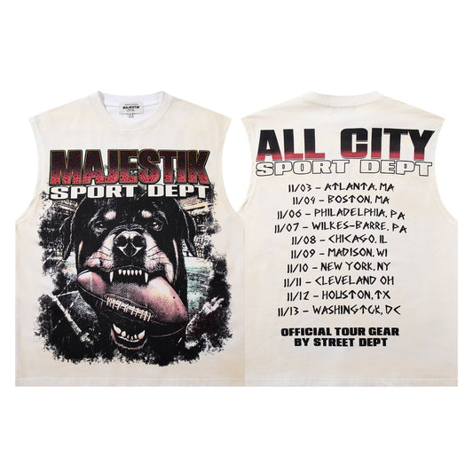 MAJESTIK Off White Graphic Sleeveless T-Shirt — hero