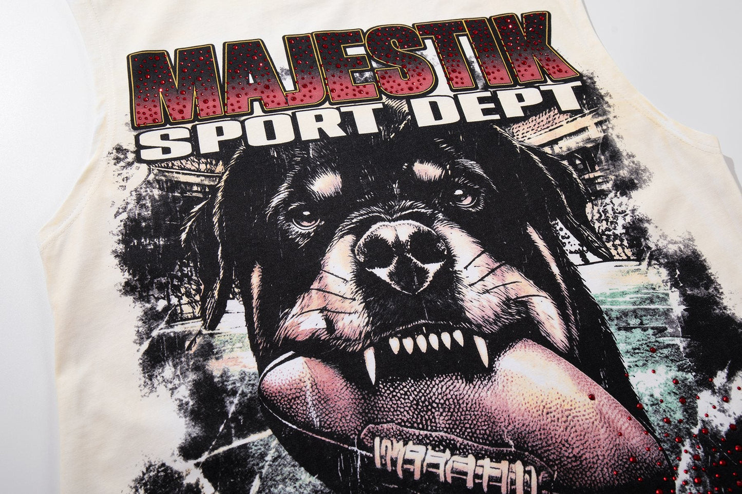 MAJESTIK Off White Graphic Sleeveless T-Shirt — detail