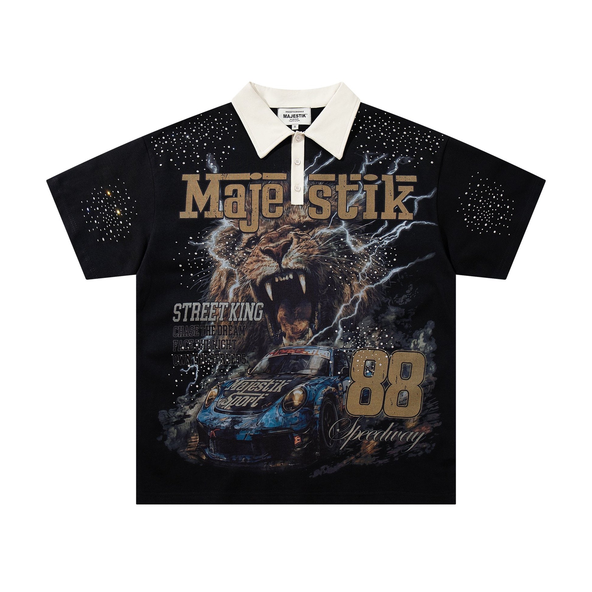 MAJESTIK Black Racing Graphic Polo Shirt — hero