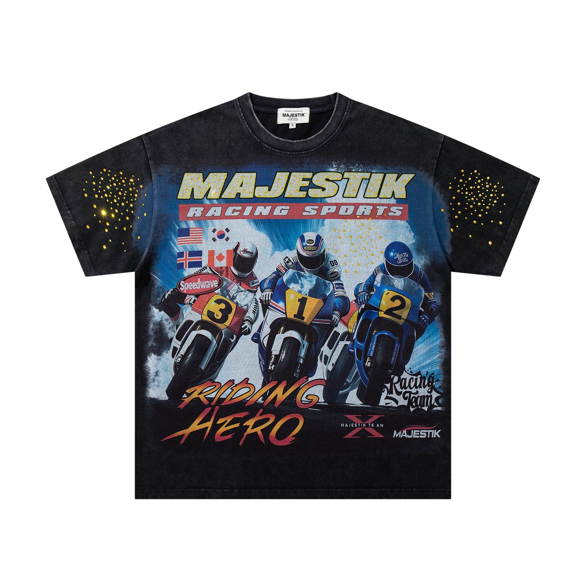 MAJESTIK Racing Graphic Washed Black T-Shirt — hero